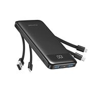 Charmast Batería Externa Delgada de 10000 mAh, 4 Cables y LED, 6 Salidas | Pequeño pero fuerte, batería externa USB-C compatible con iPhone 17/16/15/14 Pro Max, Samsung, Xiaomi, Tablet