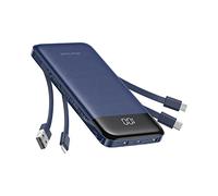 Charmast - Power Bank 10000 mAh con cables integrados, cargador portátil USB C 5V/3A. Powerbank con pantalla LED, 6 salidas y 3 entradas para iPhone, Huawei, Xiaomi (azul)