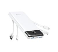 Charmast Power Bank 10000mAh con Cables Integrados, USB C Cargador Portátil 5V / 3A Powerbank Pantalla LED con 6 Salidas y 3 Entradas para iPhone Samsung Huawei Xiaomi