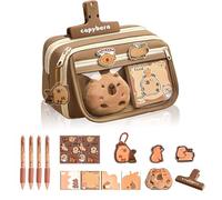 CharmBurst 1 Set Capybara Estuche Grande, Estuche Kawaii con Figura de Peluche, Llavero Capybara, Set de Papelería, Stickers, para el Inicio Escolar