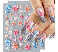 CharmBurst 2 Piezas de Pegatinas de uñas veraniegas con Flores, Estrellas de mar, Perlas, Pegatinas Autoadhesivas para uñas, Accesorios de diseño de uñas para uñas de Gel, decoración de uñas Moderna