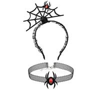 CharmBurst 2 piezas diadema y collar de araña negro rojo para Halloween, conjunto de accesorio de disfraz de araña, decoración para fiesta de cosplay