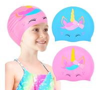 CharmBurst 2 Piezas Gorro de Natación Impermeable para Niños, Gorro de Silicona, Gorro Ecológico, Gorro de Natación con Protector de Oídos, Gorro de Verano, Gorro de Natación 3-12 Años