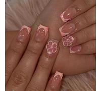CharmBurst 24 piezas de uñas presionables minimalistas con diseño de soda de pomelo, uñas postizas, puntas de uñas 3D, uñas para pegar para estudiantes, oficina, citas y sobre la marcha