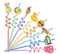 CharmBurst 8 Piezas pajitas de plástico Coloridas, pajitas Reutilizables rizadas para Fiesta de Verano en la Piscina, decoración de Fiesta Hawaiana, cumpleaños de niños, pajitas para decoración de