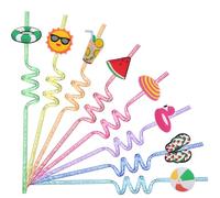 CharmBurst 8 Piezas Pajitas de Plástico para Niños, Pajillas Reutilizables, Decoración de Fiesta en la Piscina, Accesorios de Fiesta Hawaiana, Decoración de Fiesta de Cumpleaños Infantil