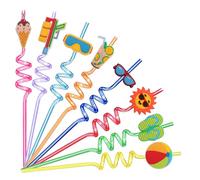 CharmBurst 8 Unidades pajitas Reutilizables rizadas, Coloridas, adecuadas para niños, Verano, Hawái, Fiesta en la Piscina, cumpleaños, Decoraciones de Fiesta, pajitas Originales