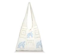 CharmBurst Bolso de Playa de Ganchillo, Bolso Plegable con Motivo de Tortuga Azul Claro, Bolso de Hombro de Verano, Bolsa de Playa Macramé Vacaciones