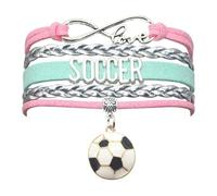 CharmBurst Fútbol Pulsera, Pulsera de Cuentas Ajustable, Regalo para Aficionados al Fútbol, Pulsera Tejida, Joya de Tema de Fútbol, Regalo para Niñas y Amigos