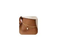 CharmBurst Tobillera dorada y plateada, ajustable con perlas y colgantes, tobillera bohemia resistente al agua, joyería de verano, tobillera de playa