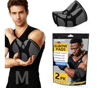 CharmChic 2 Piezas Codera de Compresión, Codera Deportiva para Hombre y Mujer, Banda de Compresion para Brazo, Antideslizante y Elástico, Mangas de Soporte para Gym, Tenis, Golf, Deportiva, Negro, M
