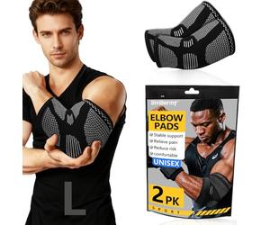 CharmChic 2 Piezas Codera de Compresión, Codera Deportiva para Hombre y Mujer, Banda de Compresion para Brazo, Antideslizante y Elástico, Mangas de Soporte para Gym, Tenis, Golf, Deportiva, Negro, L