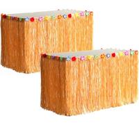 Charmed - Falda de mesa de hierba e hibisco de color natural, 9 pies x 29 pulgadas, Bronceado, 2