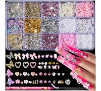 CharmeFleur 10000 Piezas Encantos de Uñas y Piedras Rosa Linda Lazo Corazón Encantos 3D Flores para Caja de Joyas Encantos de Mariposa Dorada Gruesa para Diseño de Uñas