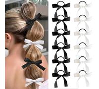CHarmeFleur 12 piezas de lazos de satén sedoso ligas para el cabello accesorios dulces para trenzas burbuja negro blanco sin dañar el cabello bandas de goma