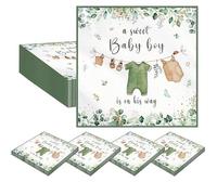 CharmeFleur 20 Pañuelos para Baby Shower Decoración Un Dulce Chico Está en Camino Decoración para Baby Shower Acuarela Verde Pañuelos para Bebés Niño