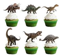 CharmeFleur 24 Piezas Toppers para Cupcakes de Dinosaurios Decoración de Galletas Dino Decoración para Fiestas Cumpleaños de Dinosaurios