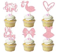 CharmeFleur 30 Pcs Oh Baby Cupcake Topper It's a Girl Decoración para Duchas de Bebé Niña