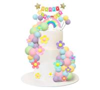 CharmeFleur 39 piezas de bolas pastel decoración de pastel margaritas flores cupcake topper boho arcoíris con banner de feliz cumpleaños para fiesta Hippie años 70
