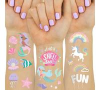 CharmeFleur 4 Hojas Meerjungfrau und Regenbogen Tempotattoos - 102 irisierende Folienstile | artículos para cumpleaños infantiles, regalos de criaturas marinas