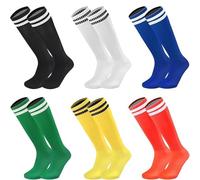 CHarmeFleur 6 pares de calcetines de fútbol para niños, calcetines deportivos de entrenamiento para niños y niñas de 6 a 12 años, negro, blanco, rojo, azul, verde, amarillo