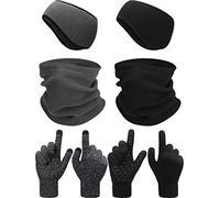 CHarmeFleur 6 Piezas Protector de Orejas, Banda para la Frente, Mascarilla Facial, Bufanda de Polar, Guantes para Pantalla Táctil, Guantes de Invierno de Punto para Hombr