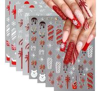 CharmeFleur 8 Piezas de Adhesivos para Diseño de Uñas Navideñas Copos de Nieve Invernales 5D Micro Relieve Sombrero de Papá Noel Adhesivos para Uñas Autoadhesivos Hombre de Pan de Jengibre Diseño de