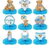 CHarmeFleur 9 Piezas Oso Decoración De Mesa Panal Es Un Niño Fiesta para Bebé Adorno De Mesa Oso Azul Accesorios para Celebración Motivos De Osos Evento Infantil Centro D