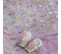 CharmeFleur Blumen Nagelstickers für Nagelkunst - Blumen Nagelkunststickers Sommer Blumen Laub Pflanze 5D Relief Nagel-Aufkleber Selbstklebend Nagel Zubehör Maniküre Sliders