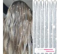 CharmeFleur Juego de Brillos para el Cabello con Herramientas 122cm 1200 Hilos Extensiones de Cabello Destellos Resplandecientes Resistentes al Calor para Mujeres y Niñas 6 Piezas (Plata)