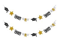 CharmeFleur Negro Rojo Felicitaciones Graduado Pancarta Decoración Fin Año 2026 Brillo Estrella Birrete Diploma Guirnalda Cadena De Banderas para Fiesta De Graduación