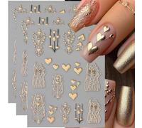 CharmeFleur Pegatinas De Uñas Corazón Dorado Para Diseño De Uñas 3D Corazones Dorados Bronceados Adhesivos De Uñas 3 Piezas Metálicas Corazones De Amor Árbol Rayas Estilo