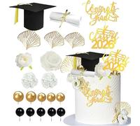 CharmeFleur Set De 21 Piezas Para Adornar Pasteles De Graduación, Flores Y Sombrero De Graduado Vintage, Decoración De Pastel Para Celebrar La Promoción 2026