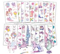 CharmeFleur Tatuajes Temporales Brillantes para Niñas, 20 Hojas de Pegatinas de Tatuajes de Unicornios, Animales Marinos, Mariposas para Niños, Tatuajes Falsos Resistentes al Agua para Fiestas de