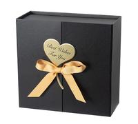 CHARMGIFTBOX Cajas de regalo con tapa, 22,8 x 22,8 x 7,5 cm, caja de regalo grande de color negro, 1 unidad con lazo, cajas de regalo para festivales, aniversarios, cumpleaños, bodas