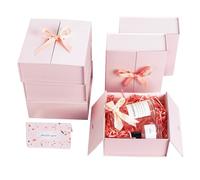 CHARMGIFTBOX Cajas de regalo de 22 x 21 x 6,5 cm con tapas, caja de regalo grande rosa con tarjeta de cinta, cajas de regalo elegantes para festivales, aniversarios, propuestas de dama de honor,