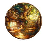 CHARMIBLE Puzle de madera para adultos, 300 piezas, encantadora librería, 34 x 34 cm, rompecabezas único irregular, rompecabezas de madera con forma de animal, rompecabezas de madera con caja de