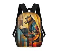 Charming Bear - Cubist Reader in Deep Thought Mochilas Para Niños Y Estudiantes, Mochilas Escolares Impresas En 3D, Mochilas Para Estudiantes De Primaria Y Secundaria Para Niños Y Niñas 17inch