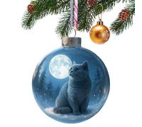 Charming Cat Bauble - Christmas Decor for Home | PP with Glossy, 9x9x9cm Ball Ornament with Hanging Feature, Lightweight 100g Pendant with Festive Style, Decorative Accessory