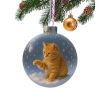 Charming Cat Bauble - Christmas Decor for Home | PP with Glossy, 9x9x9cm Ball Ornament with Hanging Feature, Lightweight 100g Pendant with Festive Style, Decorative Accessory