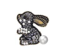 Charming Rabbit Pearl Crystal Alloy Brooch Clip Fashion Jewelry for Women