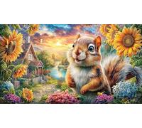 Charming-Squirrel-and-Duck-by-Lake-with-Mountains Puzzle Adultos 1000 Piezas Papel Reciclado Juego Familiar Divertido Desafiante para decoración Mural 38x26/1000pcs