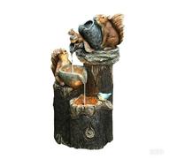 Charming Squirrel Outdoor Water Fountain with LED Light - Perfect for Garden, Patio, and Yard Decor with 10 Bonus Crystals(B)