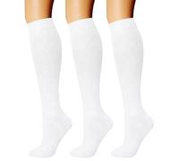 CHARMKING. Calcetines de compresión para hombres y mujeres, 15-20 mmHg, son el mejor soporte para atletismo y ciclismo, 3 pares, S-M, A-05 Blanco