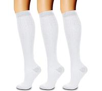 CHARMKING. Calcetines de compresión para hombres y mujeres, 15-20 mmHg, son el mejor soporte para atletismo y ciclismo, 3 pares, S-M, A-05 Blanco