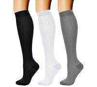 CHARMKING. Calcetines de compresión para hombres y mujeres, 15-20 mmHg, son el mejor soporte para atletismo y ciclismo, 3 pares, S-M, A-03 Negro/Blanco/Gris