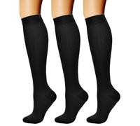 CHARMKING. Calcetines de compresión para hombres y mujeres, 15-20 mmHg, son el mejor soporte para atletismo y ciclismo, 3 pares, S-M, A-01 Negro