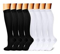 CHARMKING Calcetines de compresión para hombres y mujeres, 15-20 mmHg, son el mejor soporte para atletismo y ciclismo, 8 pares - C-1, S-M, 22 negros, 4 pares, blanco, 4 pares.