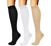 CHARMKING. Calcetines de compresión para hombres y mujeres, 15-20 mmHg, son el mejor soporte para atletismo y ciclismo, 3 pares, XL, A-02 Negro/Blanco/Nude