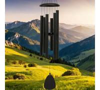 CHARMNAIL Campanello a Vento Esterno Sospeso，Campanello a Vento Giardino con Biglietto di Auguri, 6 Tubi Alluminio, Design Minimalista Moderno, Nero, 32 Pollici (81 cm), Gamma Pentatonica Mi